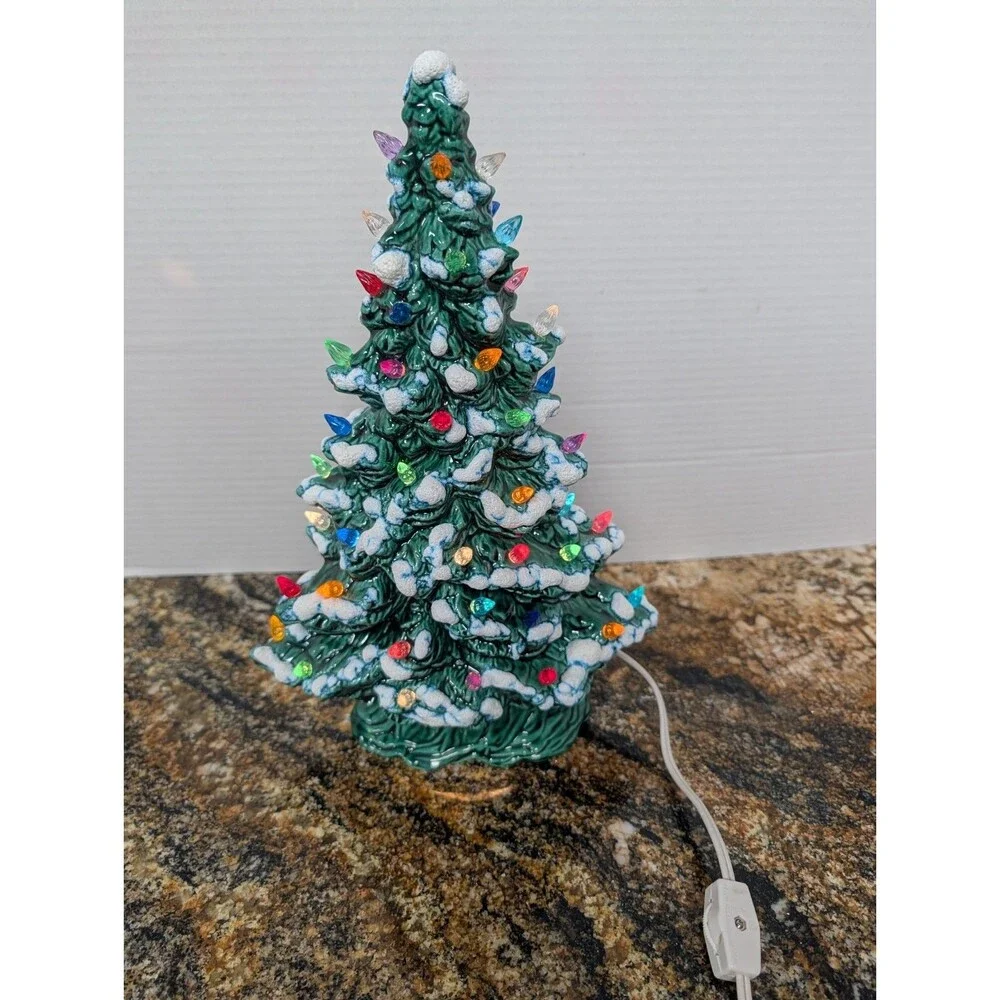 Ceramic Christmas Tree Vintage 2-Piece Lighted 15” With Music Box